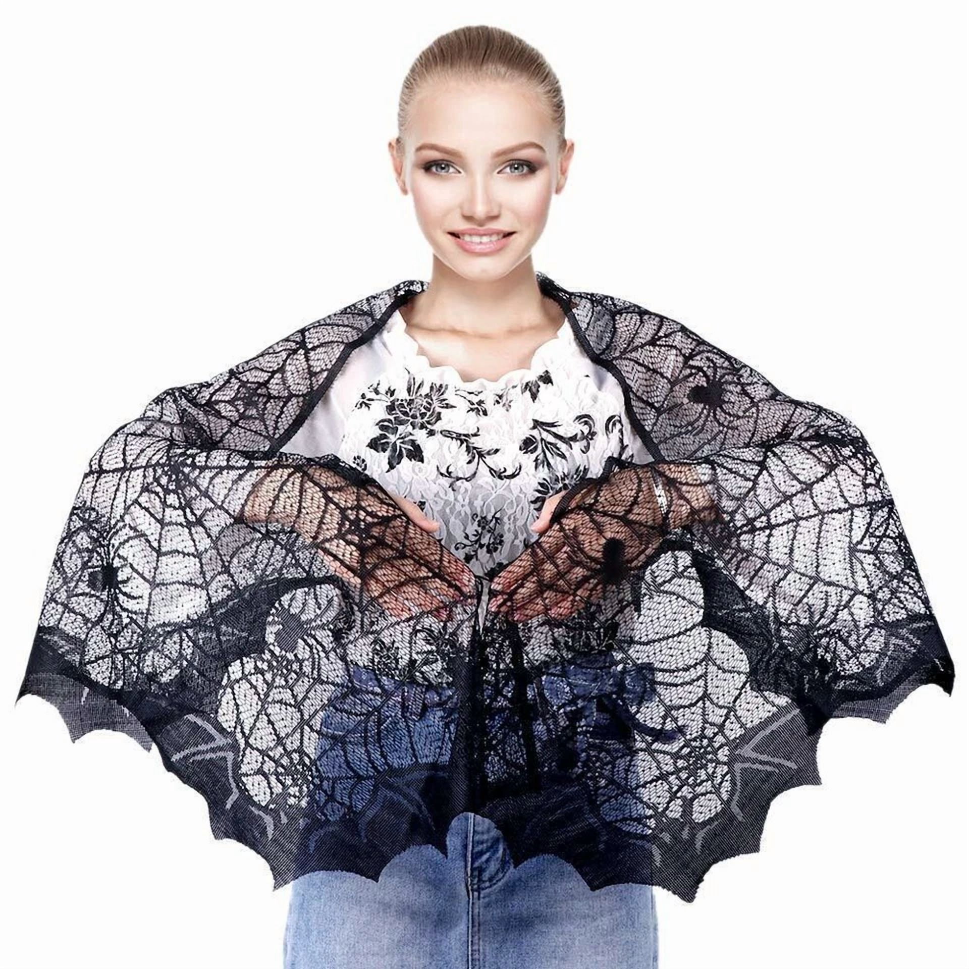 BUTTERFLY- Halloween Cobweb Fireplace Scarf Black Lace Spiderweb Mantle Scarf Party Decor