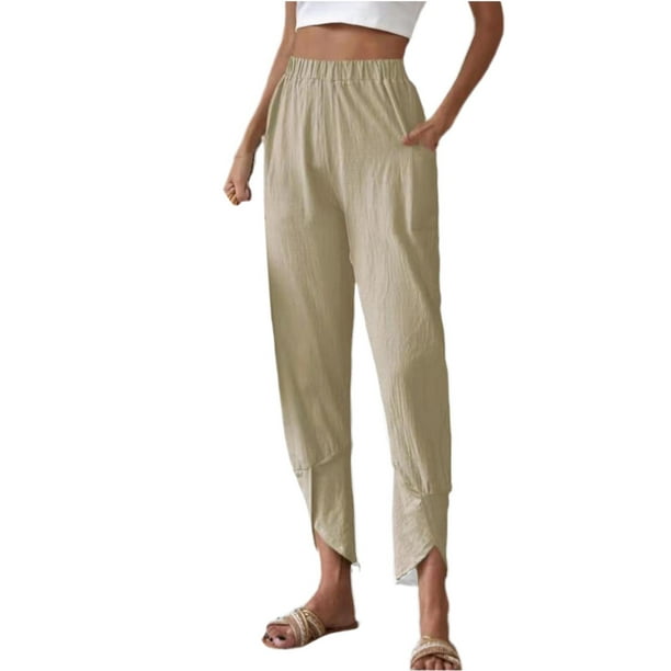 Spring/Summer Women's Solid Color Cotton Comfortable Casual Pants Fashion Drawstring  Elastic Waist Harlen Pants - China Pants and Women Pants price