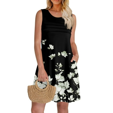GXIPO Sleeveless Womens Summer Dresses Tunic Beach Dresses Vacation Sundresses Swimsuit Coverup Boho Pleated Front Pockets Dark Gray 2XL