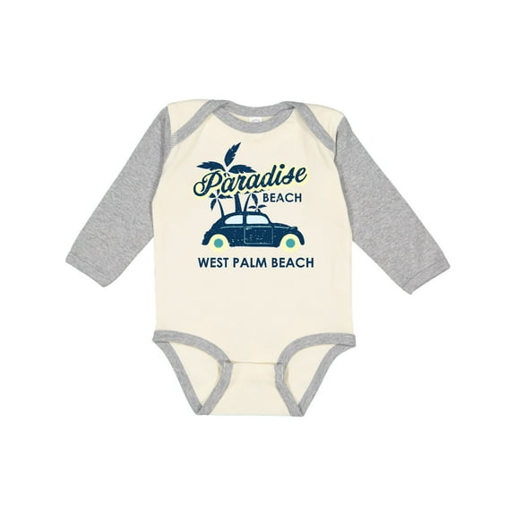 Inktastic Paradise Beach in West Palm Beach with Palm Trees and Car Boys or Girls Long Sleeve Baby Bodysuit