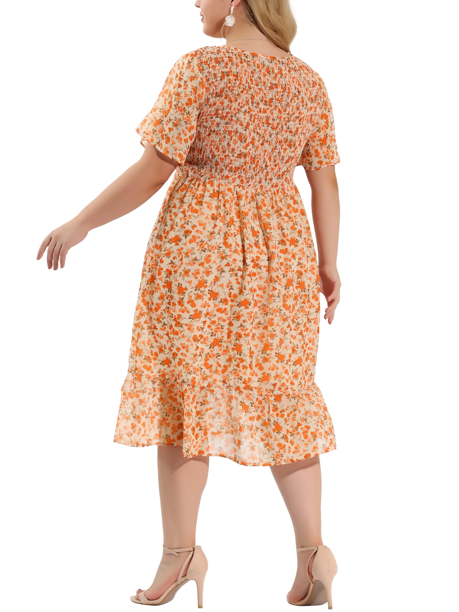 DARING DIVA Plus Size Elegant Floral Outfits Flare Midi Dress 4X White