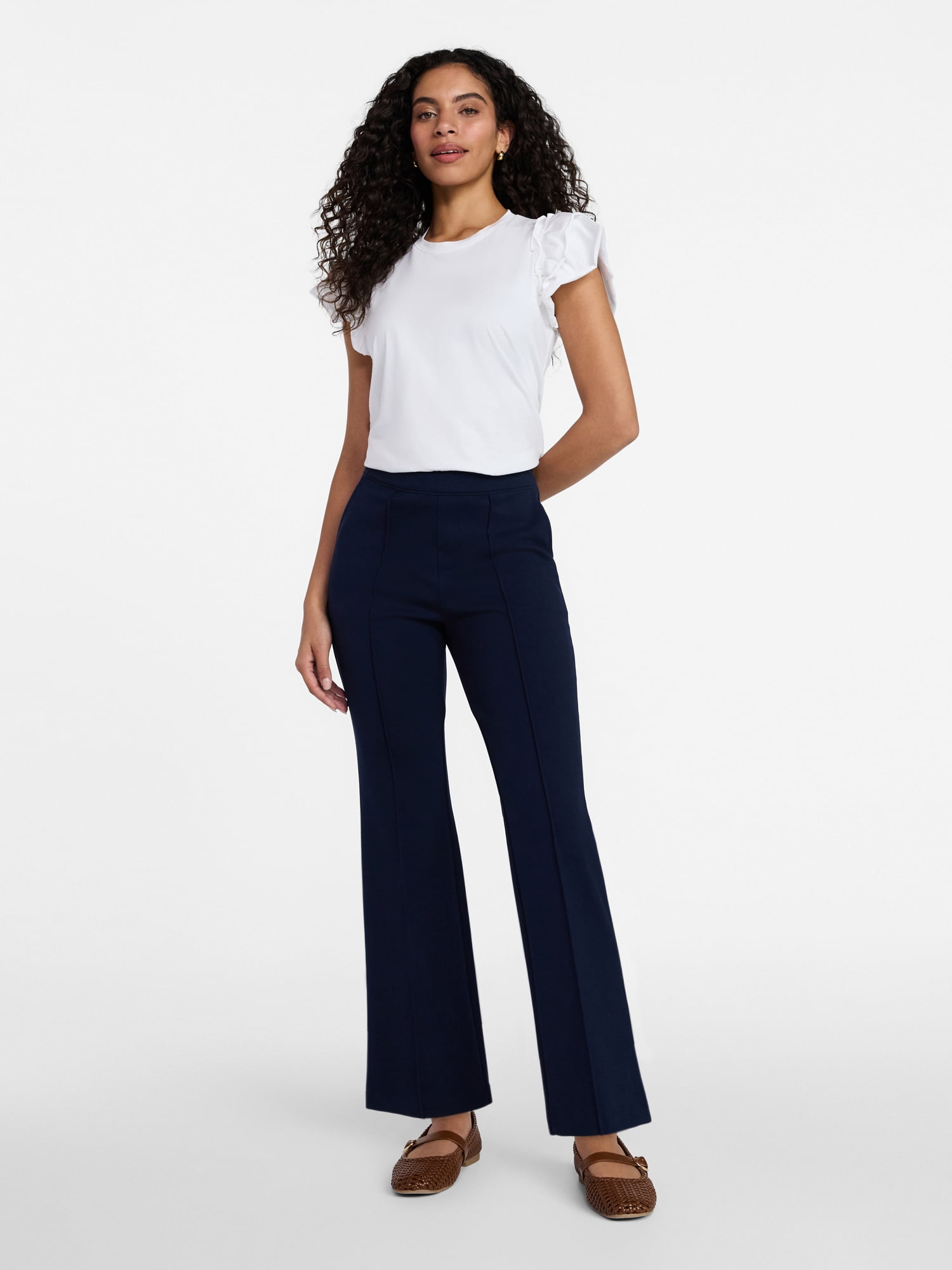 Time and Tru Women's Cropped Flare Pants, 26" Inseam, Size XS-XXXL