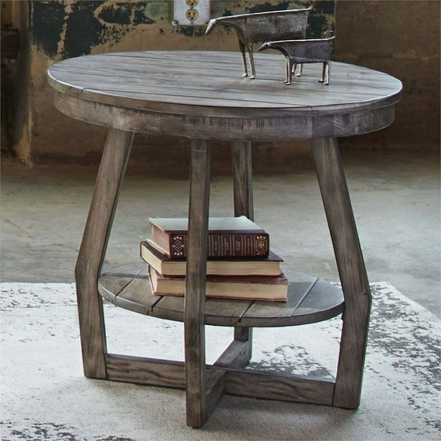 Hayden Way Table d'Appoint en Bois Massif Gris Moyen