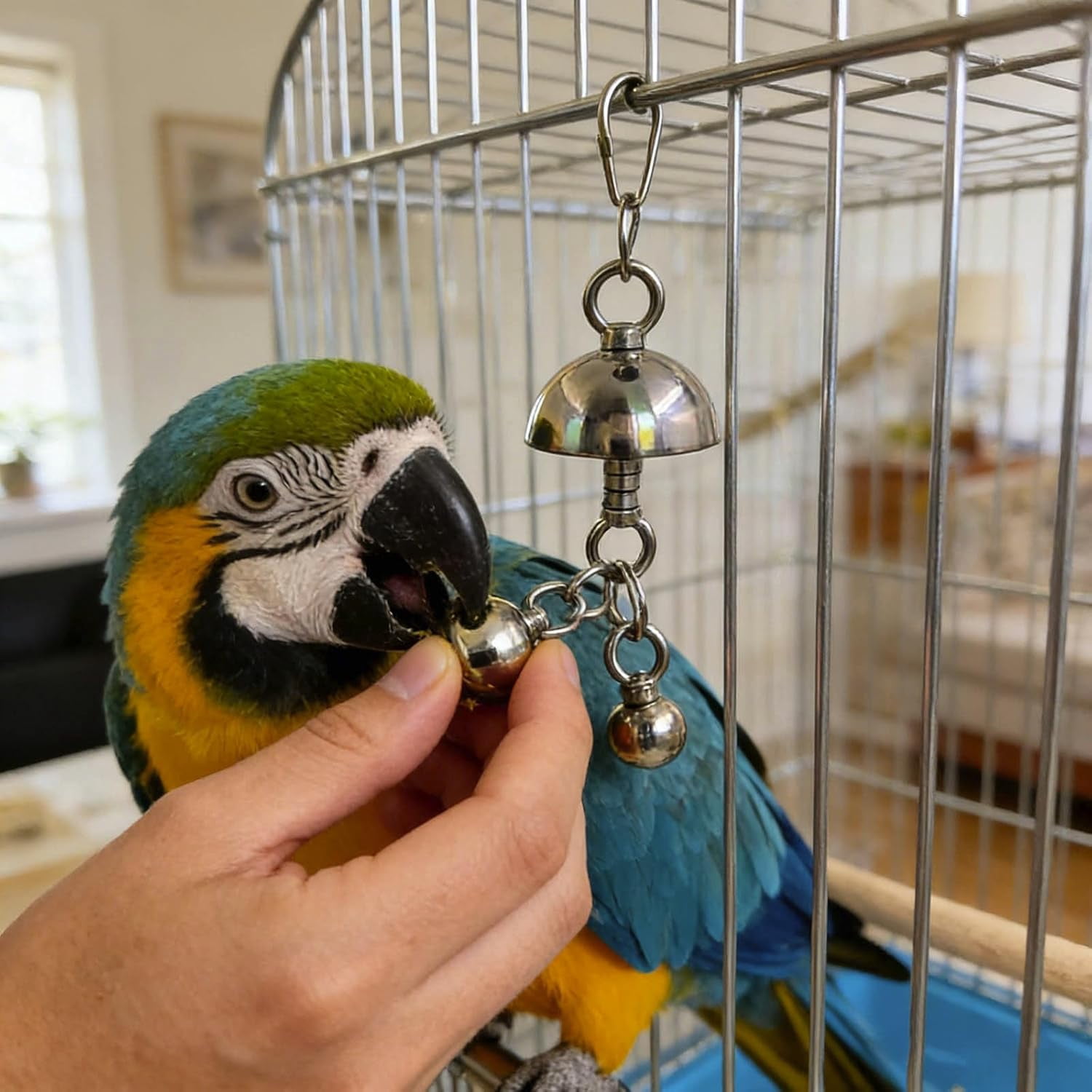 Bird Bell Toy Stainless Steel Chew Hanging for Large Parrots(Silver, Small)