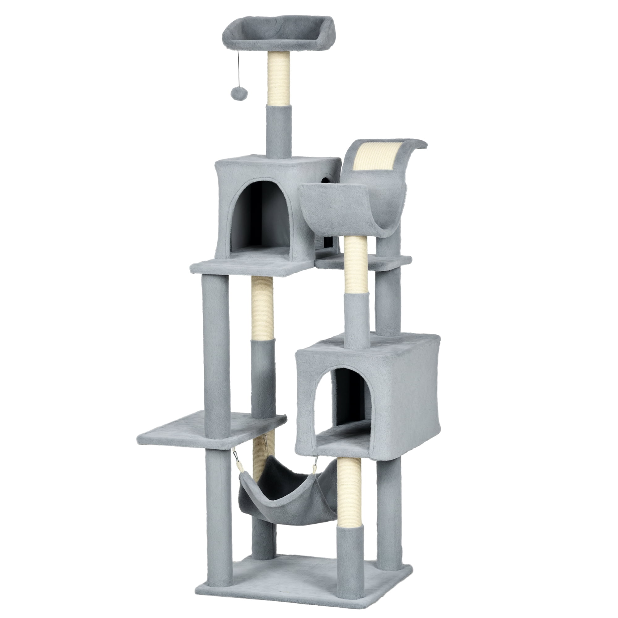 CoSoTower Tall Cat Tree for Indoor Cats, 70" Multi-Level Cat Tower with Hammock, Cat Bed, Cat Condo with Sisal Scratching Posts, Bluish Grey