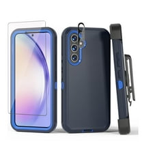 Xhy Samsung Galaxy A54 5G Case with Screen and Lens Protector and Belt Clip Holster Military Grade Heavy Duty 3 in 1 Shockproof Armor Rugged Durable for Galaxy A54 5G Phone - Dark Blue Blue