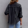 thumbnail image 4 of SWSMCLT Women's Denim Button Down Shirt Shacket Split Date Night Winter Shirt Jacket Long Sleeve Top Western Black Medium, 4 of 4