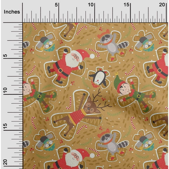 oneOone Cotton Jersey Light Brown Fabric Cartoon Animal|Candy Stick & Santa Christmas Dress Material Fabric Print Fabric By The Yard 58 Inch Wide