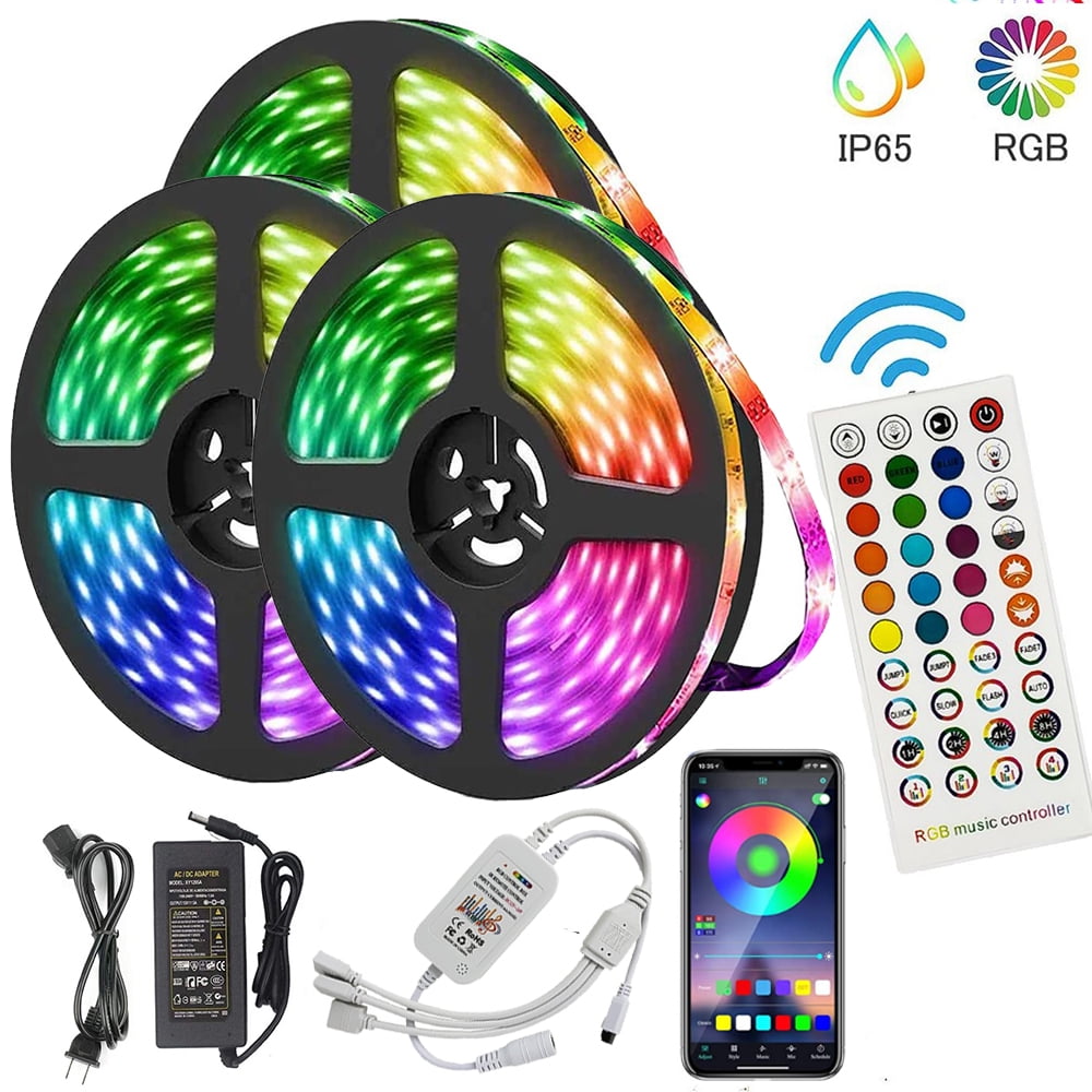 Details about   16-65Feet LED 5050 Strip Lights Music Sync Bluetooth Remote RGB Fairy Lights Kit 