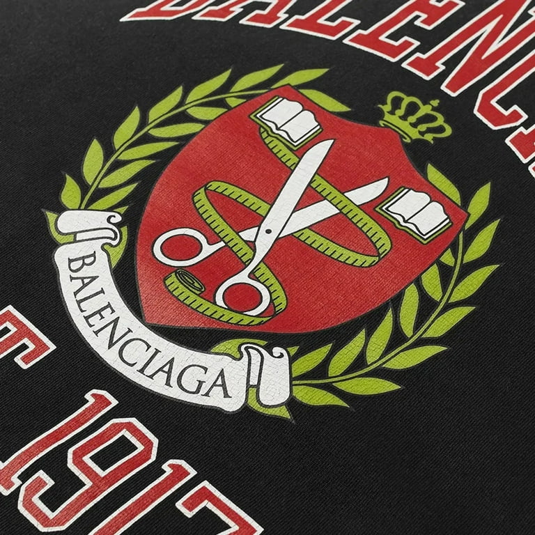Balenciaga Men's College Logo Cotton Crewneck Sweatshirt