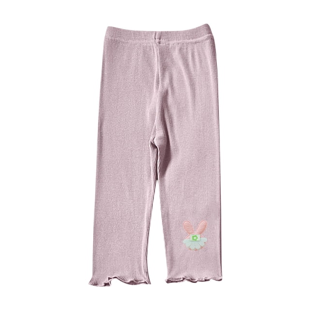 Odeerbi 1-7 Años Niñas Mallas de Punto de Canalé Con Ribete de Lechuga Mallas Elásticas Capris Pantalones de Verano Casual Cintura Elástica Pantimedias Recortadas