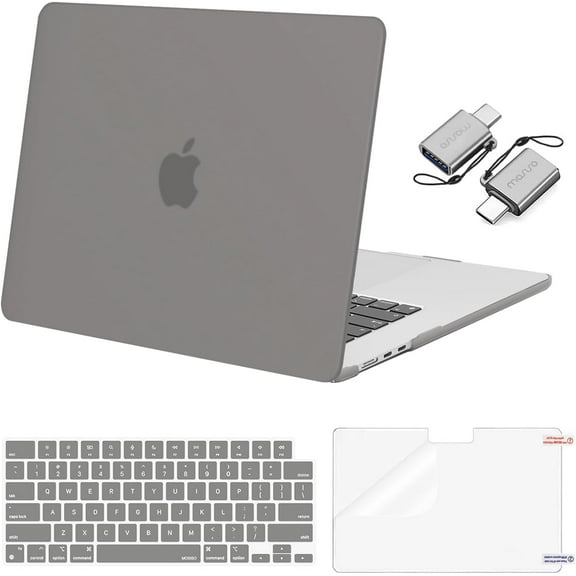 MOSISO Compatible with 2025-2023 MacBook Air 15 inch Case M4 A3241 M3 A3114 M2 A2941 with Liquid Retina Display Touch ID, Plastic Hard Shell Case&Keyboard Cover&Screen Protector&Type C, Gray