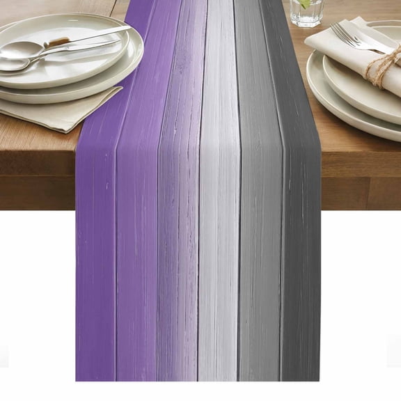 Purple Gray Ombre Table Runner - 70 Inch Long, Kitchen Dining Table Runner Dresser Scarves, Vintage Country Wooden Farmhouse Decor for Coffee Tables Wedding Party Banquet