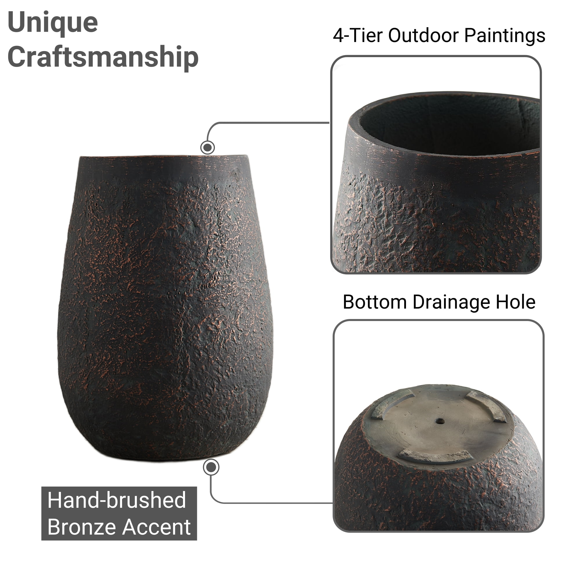 Wallowa 20 Inch Hight Weathered Concrete Planter,  Large Flower Pot with Drainage Hole, Tall Planter for Home, Garden, Patio, Courtyard, Bronze Rust