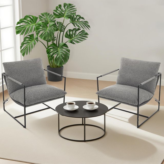 Juego de 2 Sillones Acentuadores Modernos – Marco Metálico – Tapizado – Cojín Suave – Sala de Estar