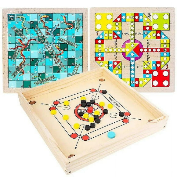 4 In 1 Wooden Carrom Board Toy petapult Chess Games Checkers Burr-free Two-player Puzzle Game Parent-teenager Interactive Toys Gift-SinKeeU