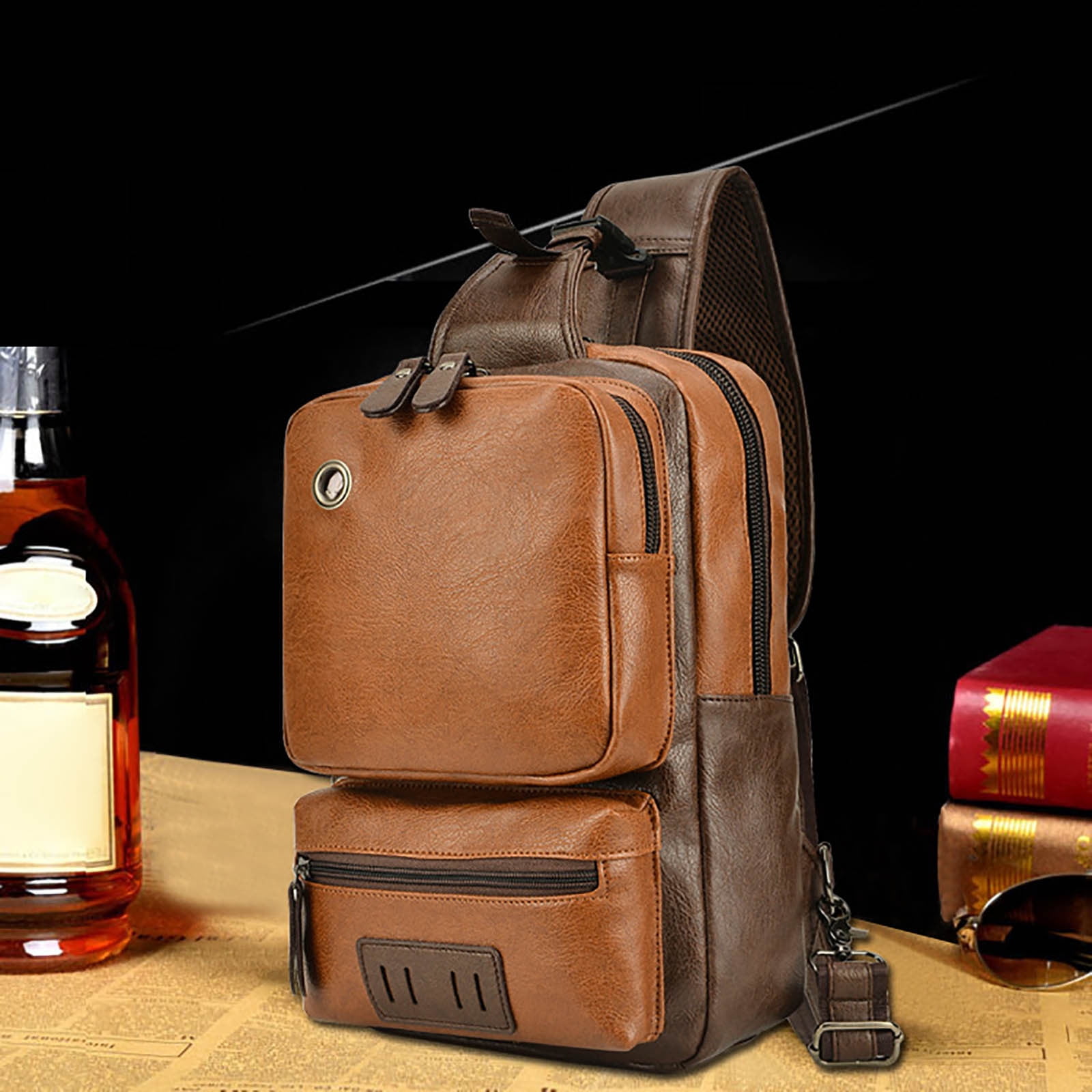 TERGAYEE Leather Sling Bag, Crossbody Shoulder Backpack for Men TERGAYEE Leather Sling Bag, Crossbody Shoulder Backpack for Men