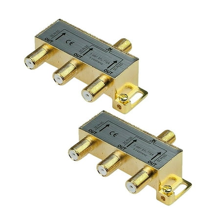 F-type Splitter - iMBAPrice 110014-2 (2-Pack) Glod Plated 2.4 Ghz 3-Way Coaxial Cable Splitter F-Type Screw for Video Satellite Splitter/VCR/Cable Splitter/TV Splitter/Antenna Splitter/RG6 Splitter