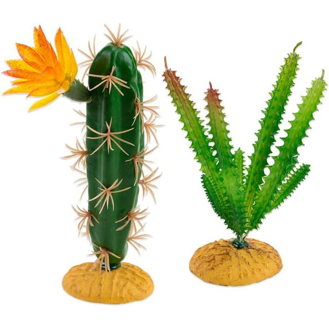 HUGFEGWE 2Pcs Creative Desert Artificial Plant Decor Realistic Plastic Reptile Succulent Plants for Bearded Dragon Lizard Chameleon Tank Accessories Amphibian Sandstone Succulent Terrarium CJ-113709