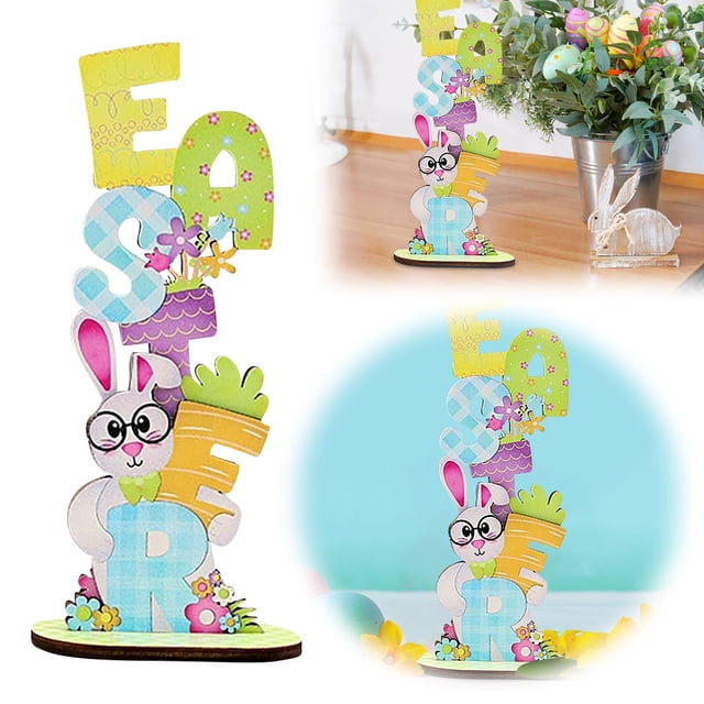 Figurines de Pâques Ensemble de 3 Décorations Lapin et Œuf pour Décoration de Printemps