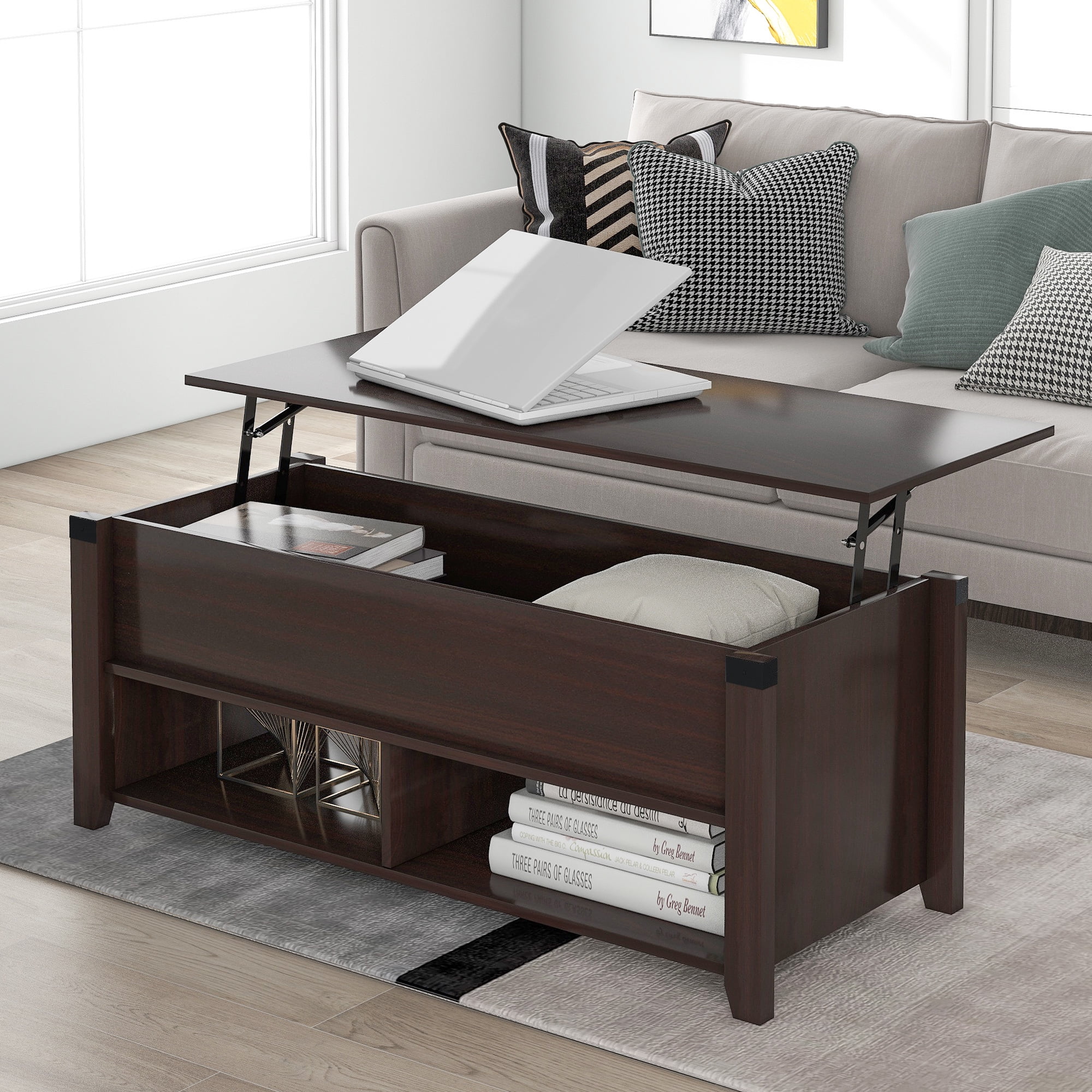 Private Jungle Multipurpose Coffee Table with Drawers,Open shelf and Storage,Lifting Top Table for Living Room,Cherry Private Jungle Multipurpose Coffee Table with Drawers,Open shelf and Storage,Lifting Top Table for Living Room,Cherry