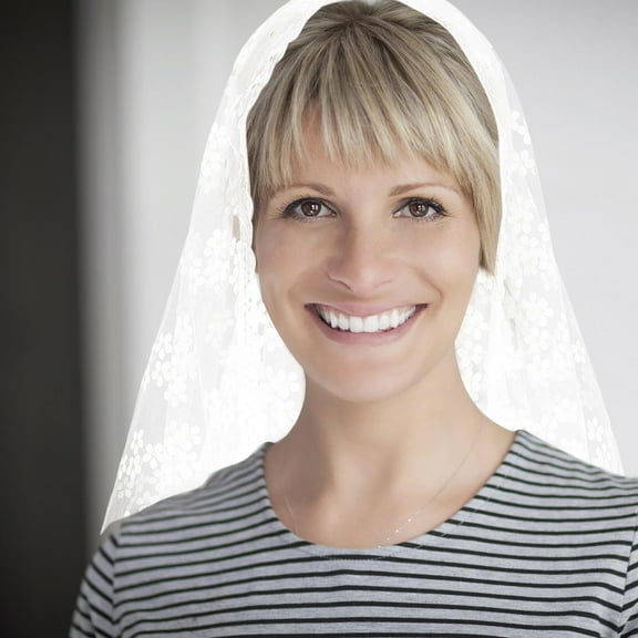 FRCOLOR Lace Triangle Scarf With Tassels Embroidery Mesh Floral Hair Scarf For Catholic Bridal Head Coverings And Fashion Accessories