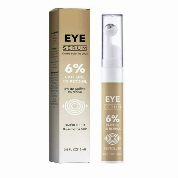 PiGOGI Caffeine Eye Roll-On Gel, Depuffing & Brightening Serum for Under Eye Bags & Dark Circles, Cooling Massage Ball Reduces Puffiness, Hydrating, 15ml