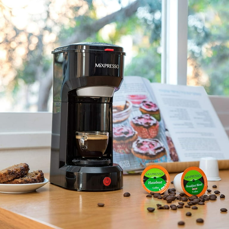 Mixpresso 2 in 1 Single Serve Coffee Machine Mini Coffee Maker Compact K Cup Compatible Black 14 Oz