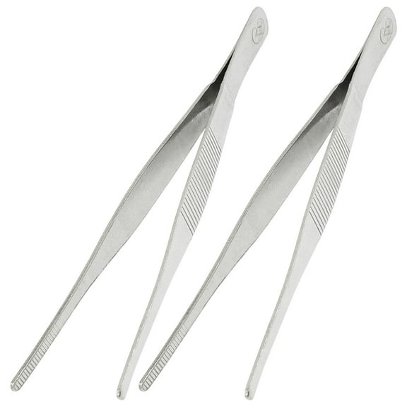 Unique Bargains 2Pcs Stainless Steel Flat Tweezers Tool 16cm Long