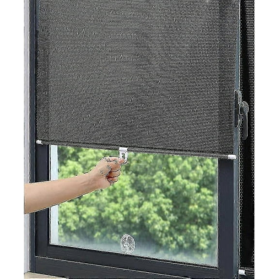 Persiana enrollable con ventosa, no requiere taladro, parasol portátil para ventana de balcón, incluye pegatinas transparentes (punto de malla negra, 1 paquete, s2)