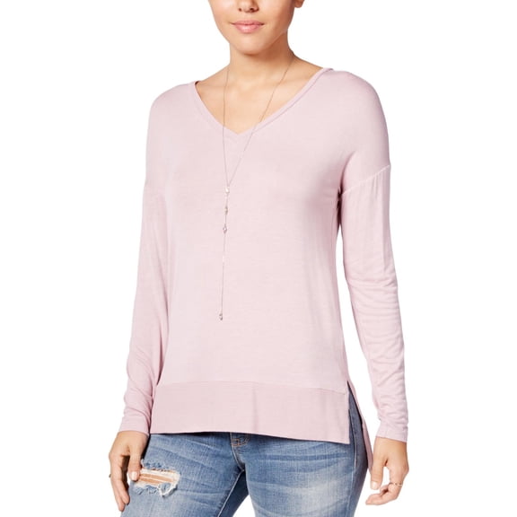 Hippie Rose Womens Juniors Long Sleeves V-Neck T-Shirt Pink S