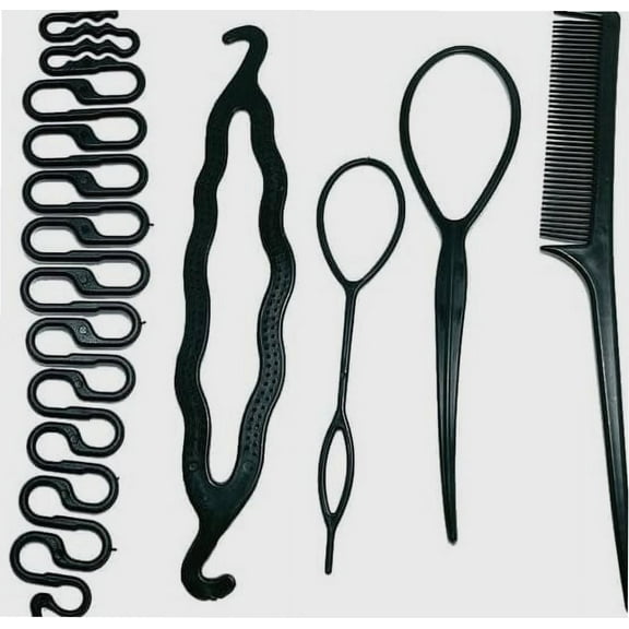 4-10Pcs/Set Ponytail Creator Plastic Loop Styling Tools Black Pony Topsy Tail Clip Hair Braid Maker Styling Tool for Women Girl (Color: Style14 6Pcs)