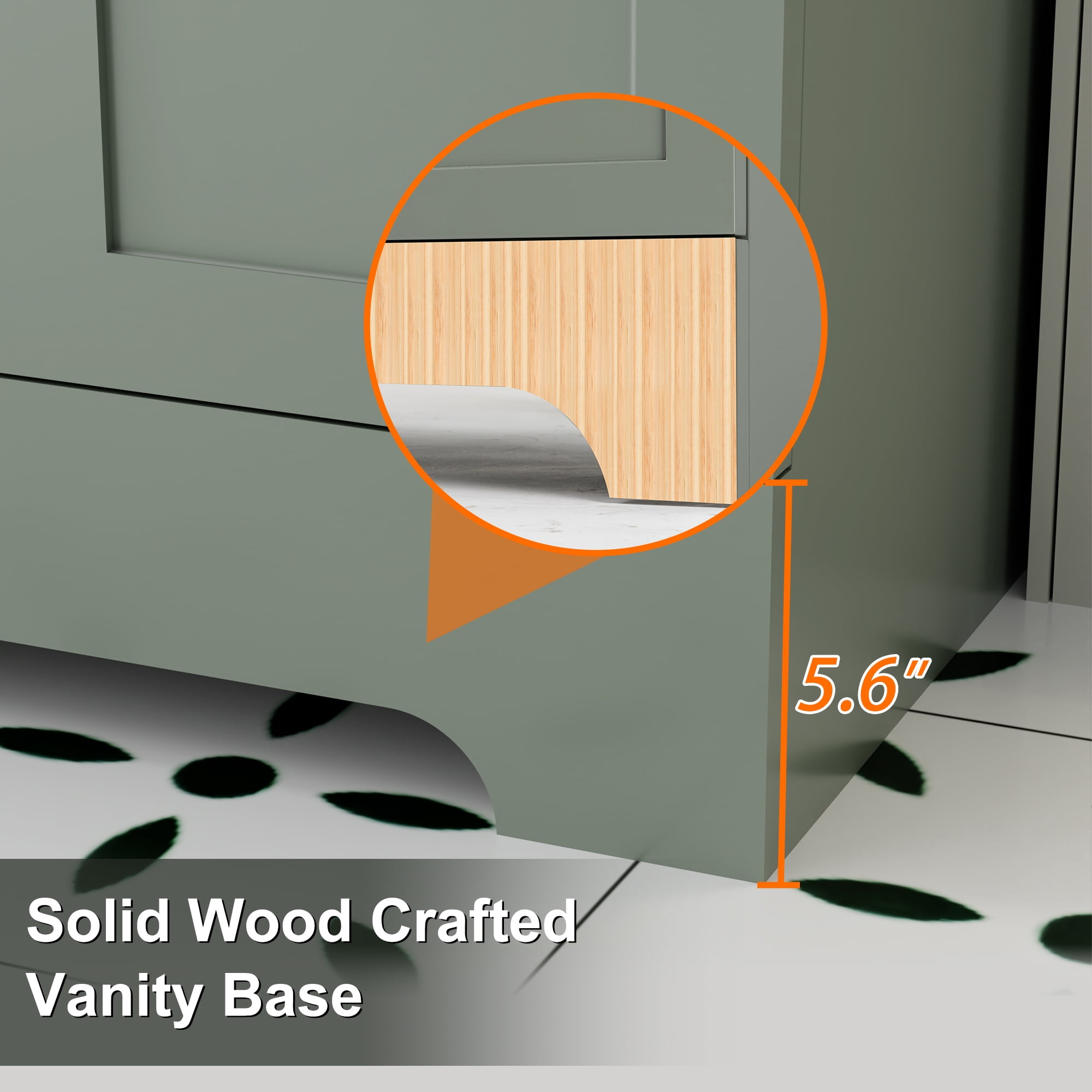 24" Mid Century Modern Single Bathroom Vanity with Ceramic Sink Top, Zinc Alloy Faucet, Painted Surface