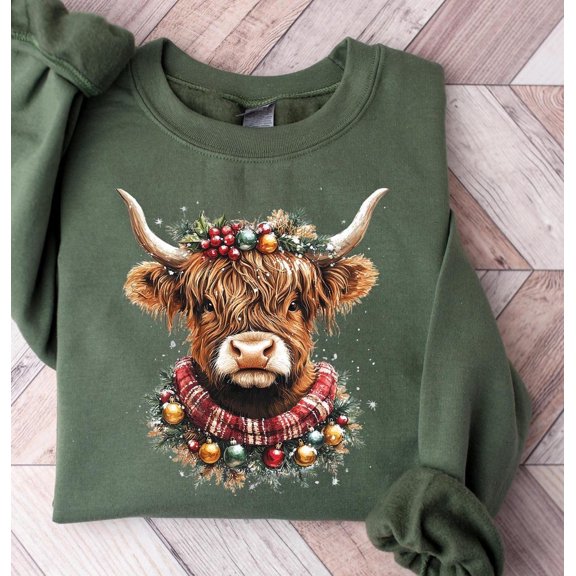 Highland Cow Lights Cow Lover Women Unisex Adult Crewneck Western Sweatshirt Casual Everyday Wear SIZE S-4XL