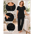 thumbnail image 3 of DreamFish Women's Pajama Set 2 Piece Sleepwear Henley Neck Short Sleeve Top and Long Pants with Pockets, 3 of 6