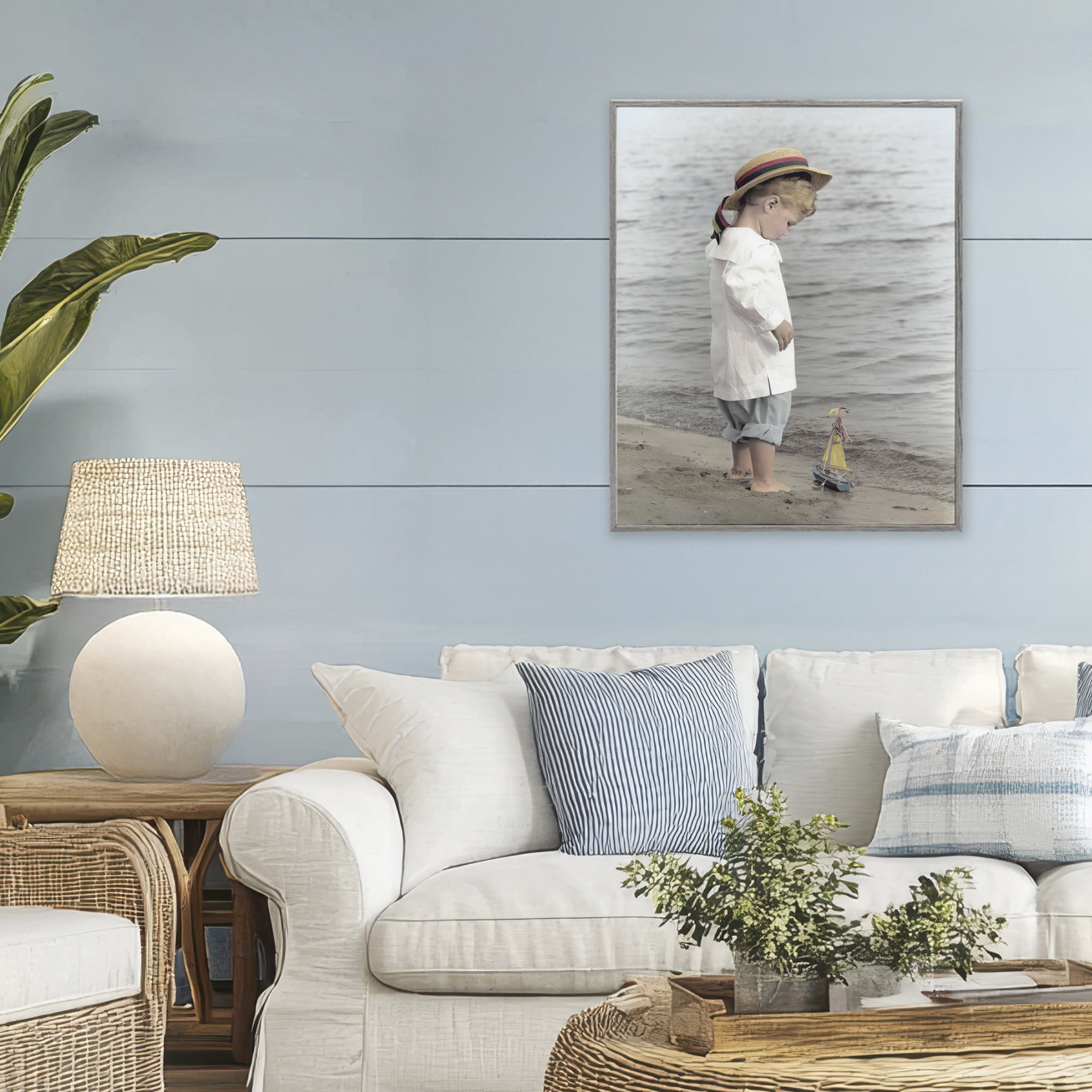 Stupell Industries Child on Beach Shore Gray Framed Giclee Art, design by Kendra Dew