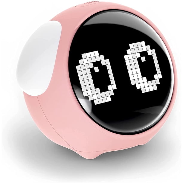 Despertador infantil, despertador digital recargable, con emojis adorables, luz nocturna y control de voz, incluye 2 alarmas, 5 voces, función de repetición, fecha y temperatura.