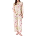 thumbnail image 2 of Conjunto de Pijamas para Mujeres de Manga Larga Floral con Pullover y Frente Atado, Pantalones Anchos Suaves de 2 Piezas, Rosa Floral, 2 of 5
