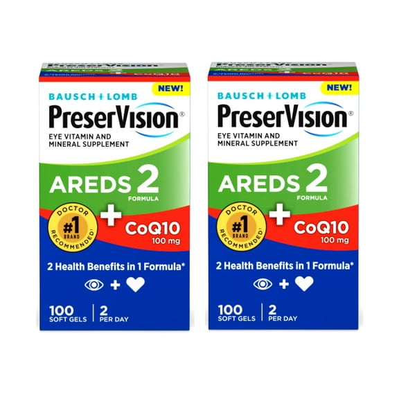 2 Pack - PreserVision AREDS 2 Eye Vitamins with CoQ10 for Heart Health, Lutein, Zeaxanthin, Vitamin C & E, Zinc, Copper, 100 Softgels