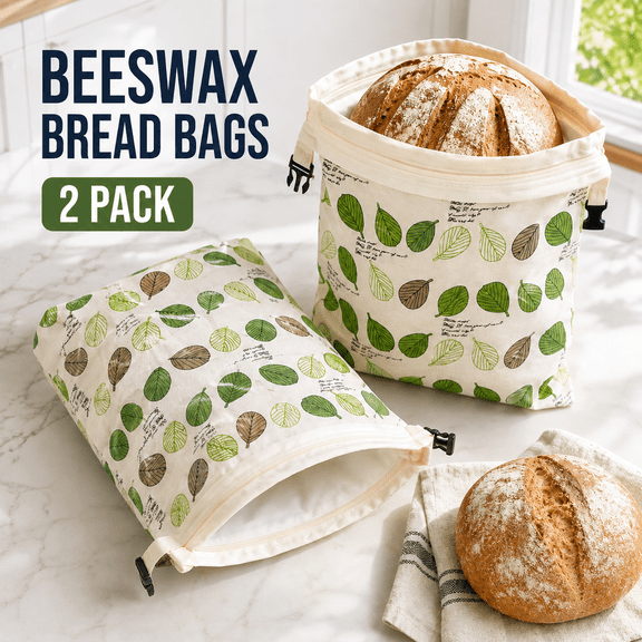 VBNDMAW 2 Pack Beeswax Bread Bags for Homemade Sourdough Bread, Reusable Cotton Linen Storage Bags with Zipper, Freezer Safe, 13 x 17 in