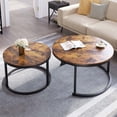 thumbnail image 4 of Dextrus Round Wood Coffee Table, Rustic Brown (Set of 2), 4 of 7