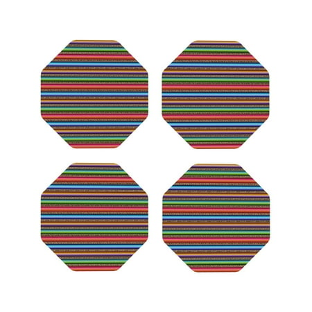 

Fuzoiu Mexican Leopard Serape Blanket Stripes Print Leather Coasters Set Drink Coasters Set of 4 for Tabletop Protection Durable PVC Coasters Home Décor and Housewarming Gift-Octagon