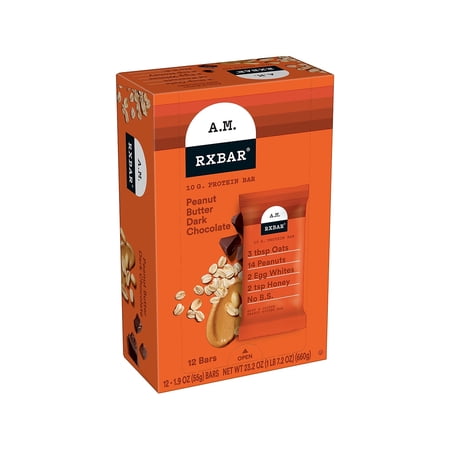 RX Bar A.M. Gluten-Free Peanut Butter Dark Chocolate Protein Bar 1.9 oz. 12 Bars/Box (1-93908-00718)