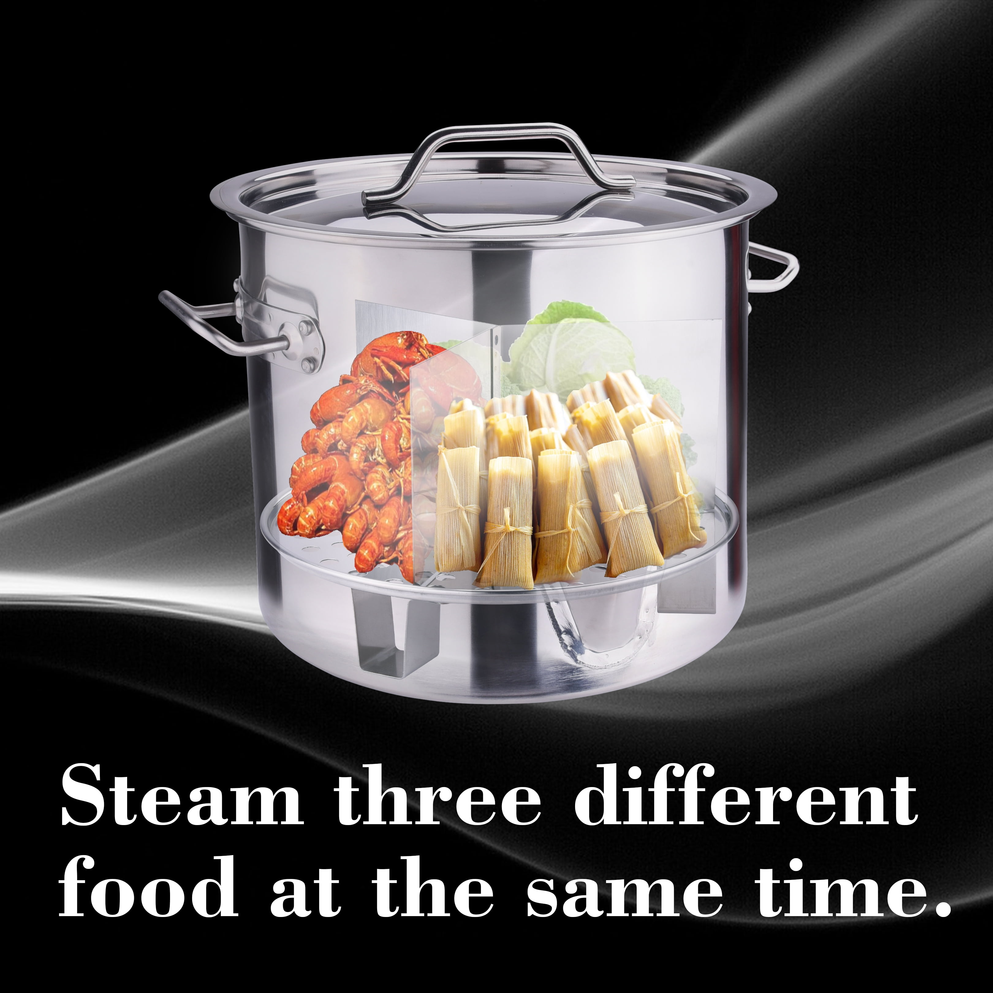 ARC 52-Quart Stainless Steel Tamale Steamer Pot w/Easy-fill Water Spout,  Seafood Crab Steamer with Divider and Steamer Rack, 13 Gallon