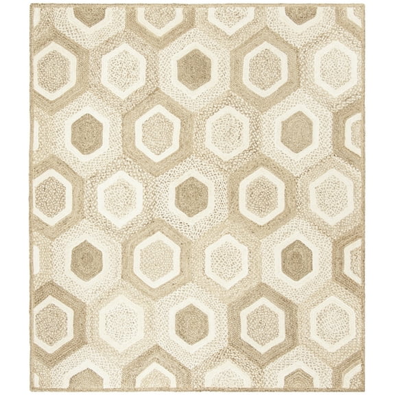 SAFAVIEH Natural Fiber Priscilla Geometric Braided Jute Area Rug, Grey/Ivory, 8' x 10'