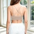 thumbnail image 6 of Feancey Women's Lace Bralette Criss Cross Back Wireless Bras Ruffle Hem Casual Lingerie Bra Comfy Breathable Camisole Bra for Date Night Khaki Free Size, 6 of 7
