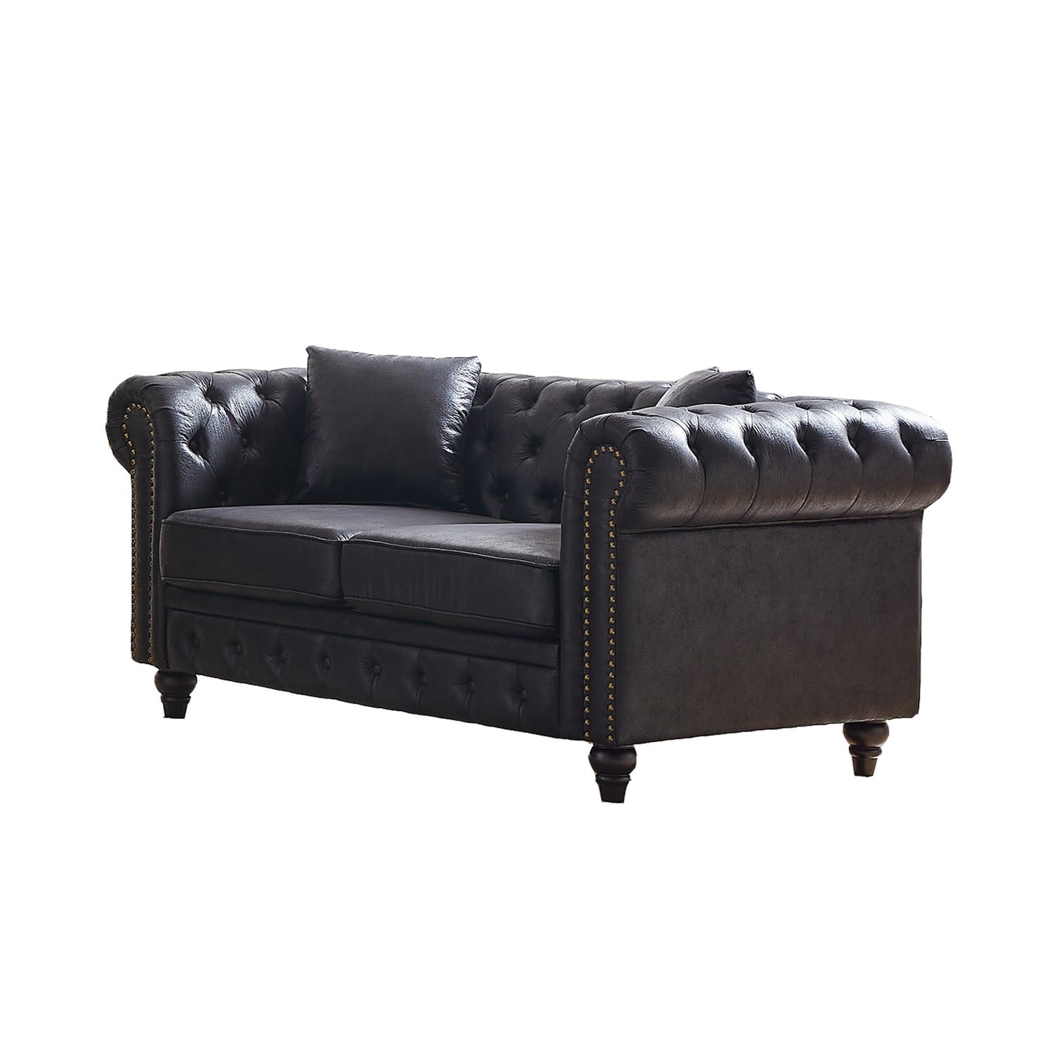 Hommoo 83.5"W Luxury Tech Fabric Chesterfield Loveseat, 2-Seater Sofa Couches with Button Tufted Design &Rolled Arms, Black