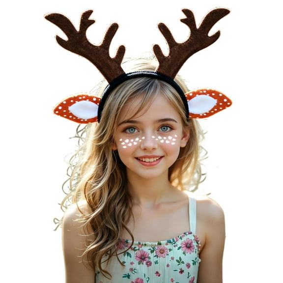 FYEGRE Deer Headband For Kids Festive Holiday Party Outfit With Elegant Bow Tie And Detachable Tail Piece Khaki One Size