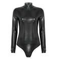thumbnail image 5 of UAYOTSE Women's Shiny Metallic Long Sleeve Turtleneck Thong Leotards Gymnastics Bodysuit Clubwear,XL Black, 5 of 6