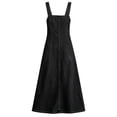 thumbnail image 5 of Women Summer Dresses Women's Collar Button Denim Dress V Neck Sleeveless Loose Fit Casual Long Dress Overalls Solid Black L, 5 of 6